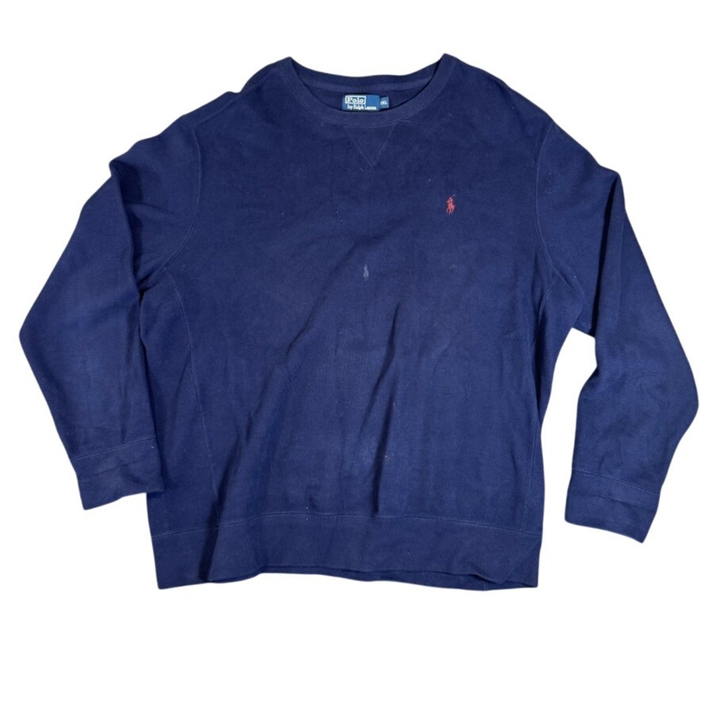 Polo Ralph Lauren Mens XXL Navy Blue Cotton Crewneck Sweater Red Pony Logo